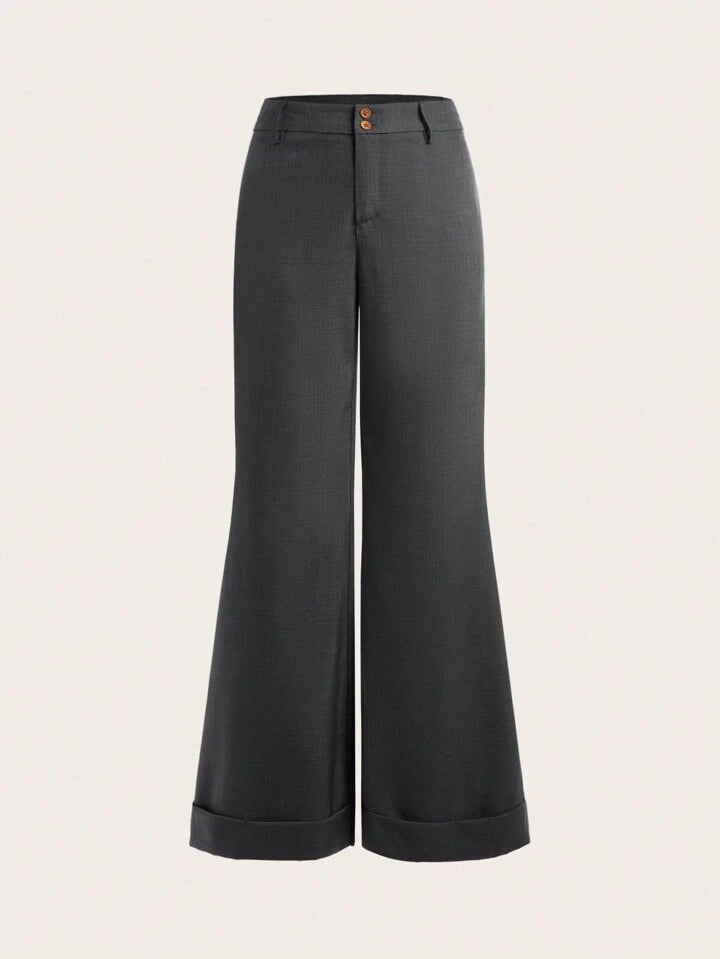 CM-BS936621 Women Casual Seoul Style Solid Color Low-Waist Wide-Leg Long Pants - Dark Gray