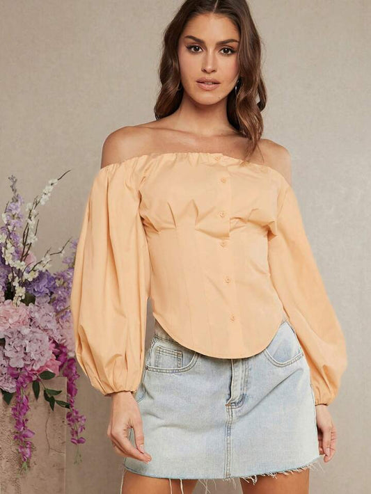 CM-TS109869 Women Elegant Seoul Style Off Shoulder Lantern Sleeve Blouse