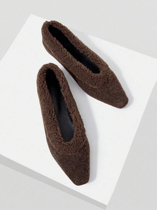 CM-SHS785746 Women Trendy Seoul Style Plush Pointed Toe Flats - Coffee Brown
