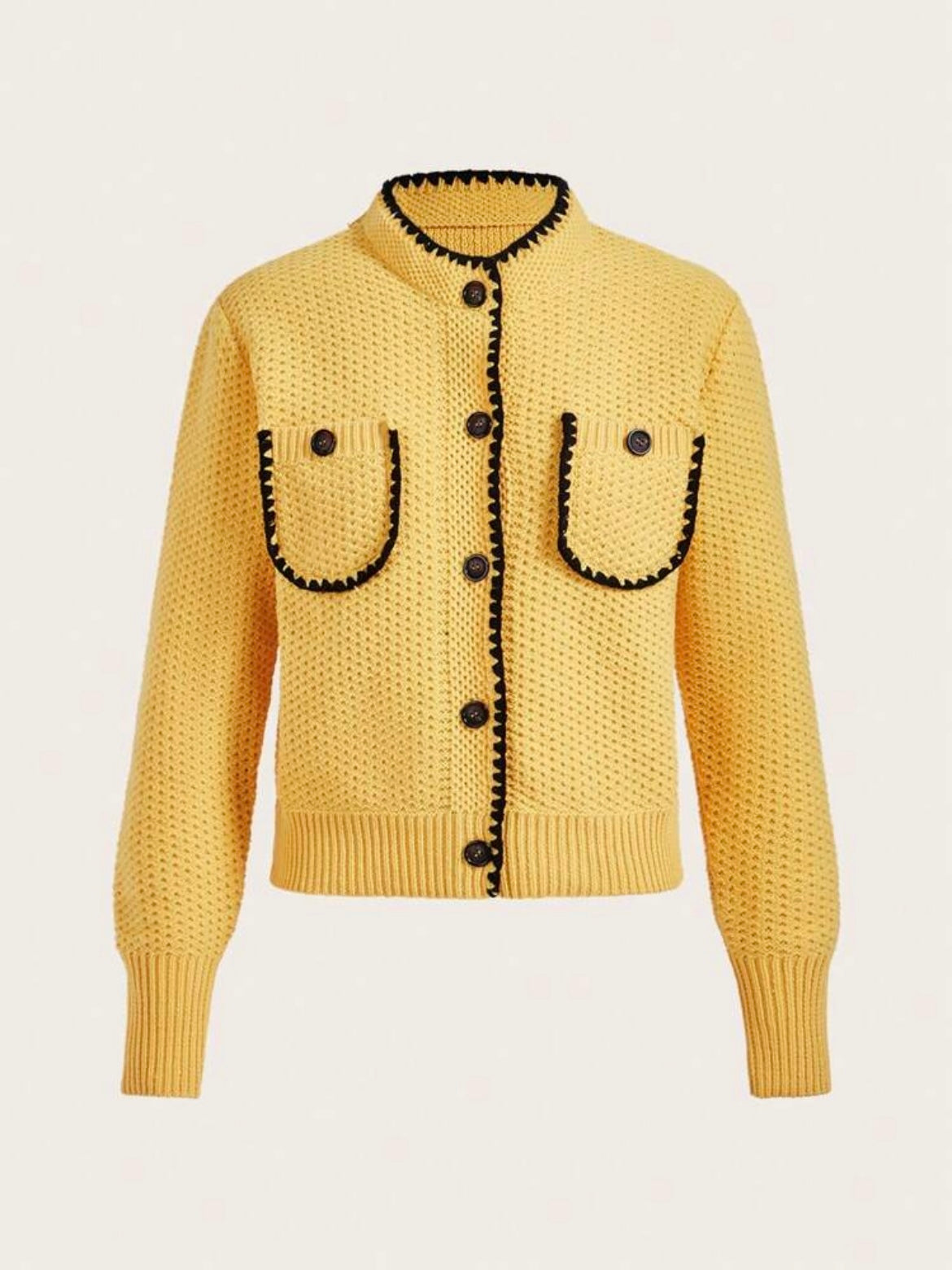 CM-CS016717 Women Casual Seoul Style Long Sleeve Slim Fit Stand Collar Sweater - Yellow