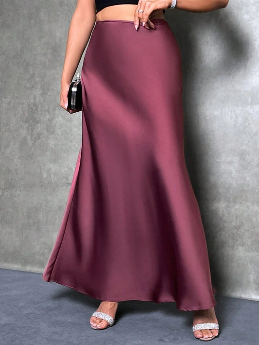 CM-BS052422 Women Casual Seoul Style Solid Asymmetrical Mermaid Hem Skirt - Burgundy