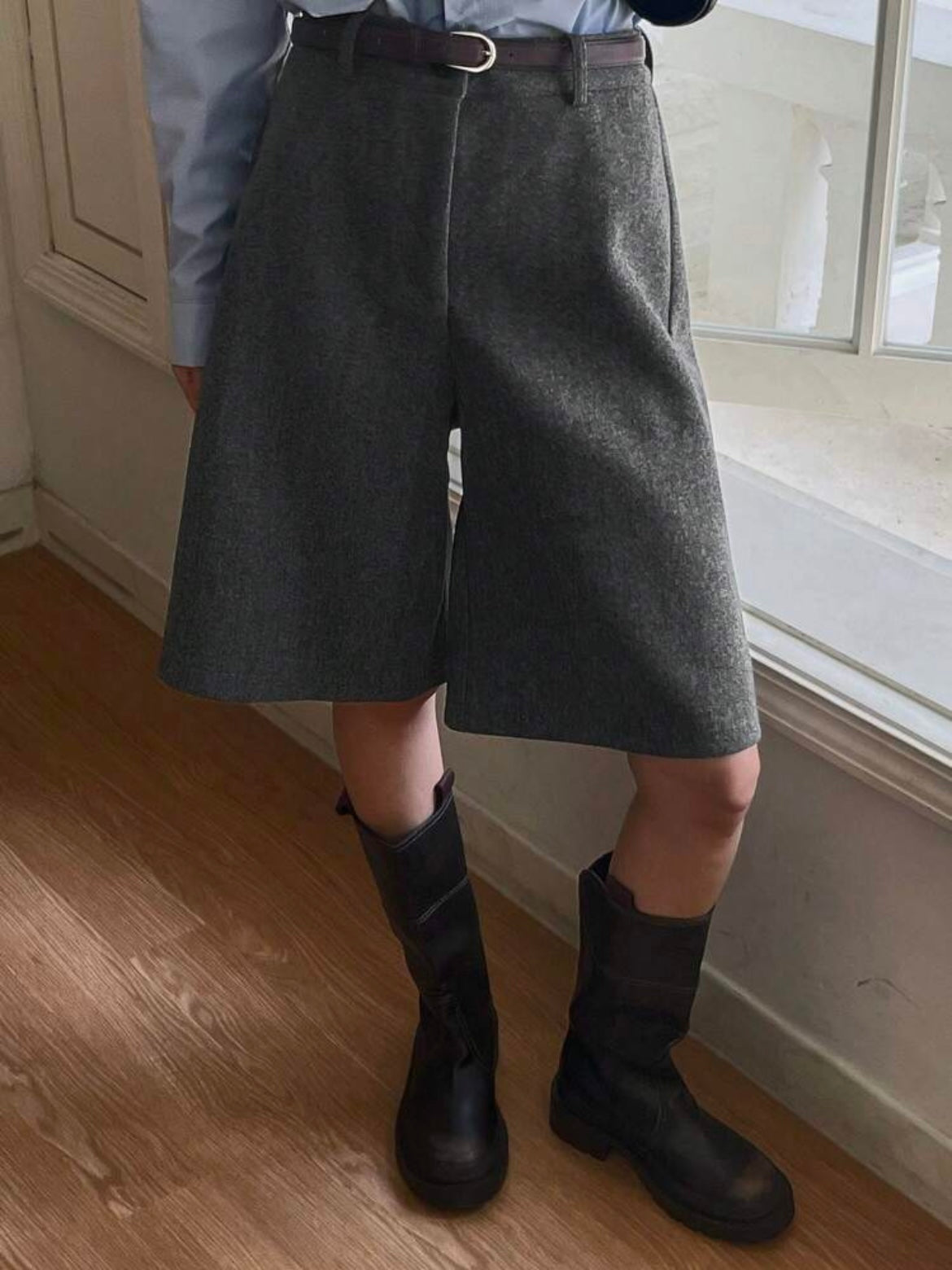 CM-BS951197 Women Casual Seoul Style Loose Straight Leg Casual Wide Leg Shorts - Dark Gray