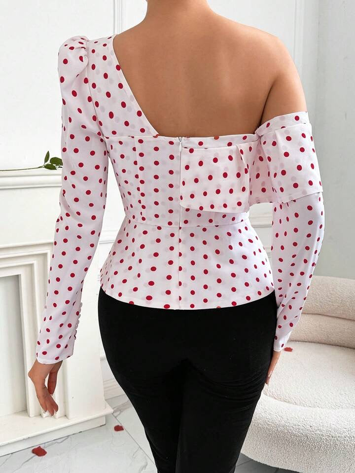 CM-TS146756 Women Casual Seoul Style Irregular Ruffled Off-Shoulder Ruffled Blouse