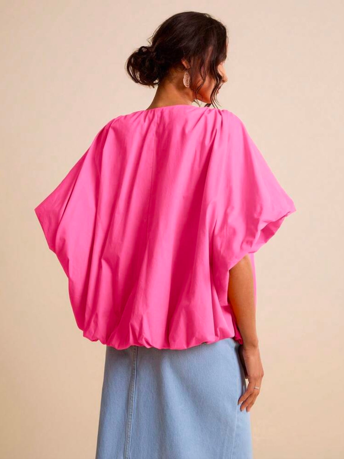 CM-TS709960 Women Casual Seoul Style Loose Cardigan Collar Batwing Sleeve Oversized Shirt - Hot Pink