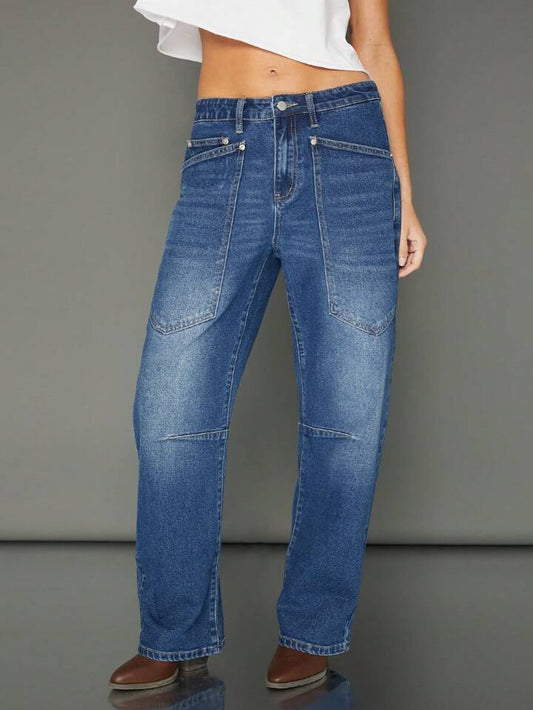 CM-BS899829 Women Casual Seoul Style High Waist Premium Denim Barrel Leg Jeans - Blue