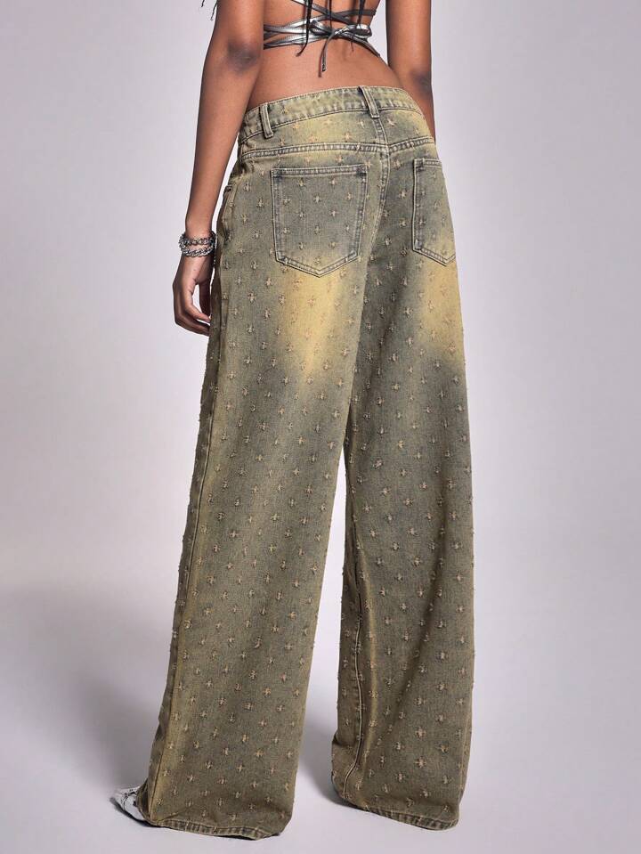 CM-BS020066 Women Casual Seoul Style Dark Wash Ultra Low Waist Straight-Leg Denim Jeans