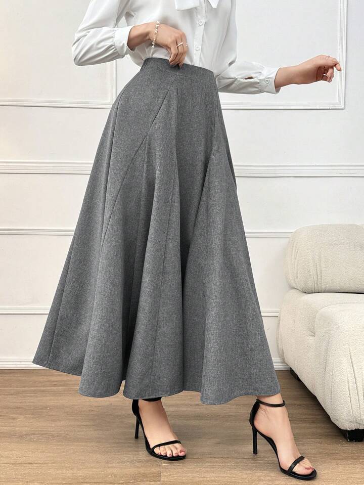 CM-BS211565 Women Elegant Seoul Style High Waist Loose Flare Skirt - Gray