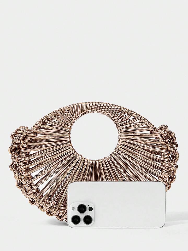 CM-BGS910410 Women Trendy Seoul Style Eyelet Textured Pattern Multifunctional Clutch Bag - Coffee Brown