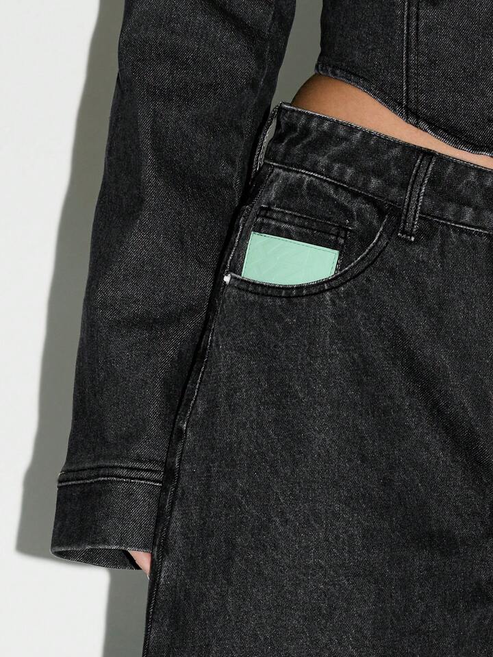 KCM-BS049131 Women Casual Seoul Style High Waisted Barrel Wide Leg Jeans - Black