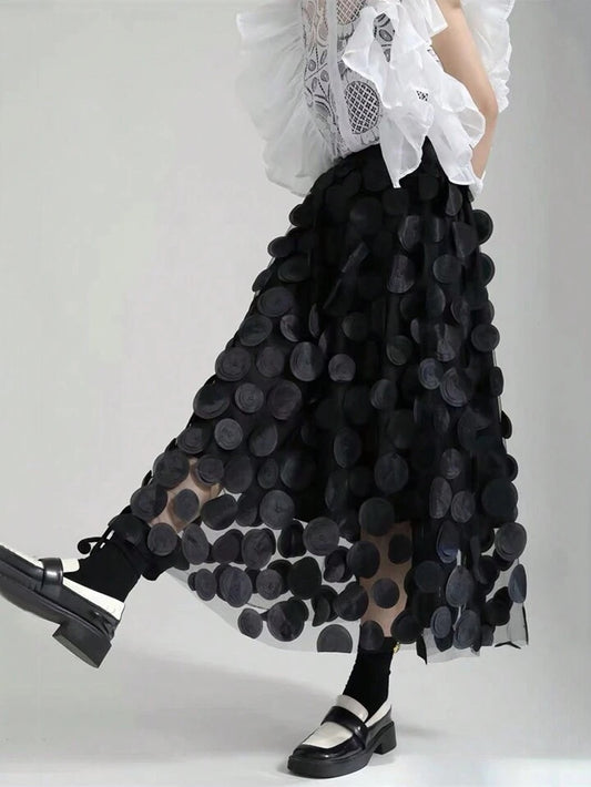 CM-BS834010 Women Trendy Bohemian Style High Waist Skirt With 3D Polka Dots Pattern