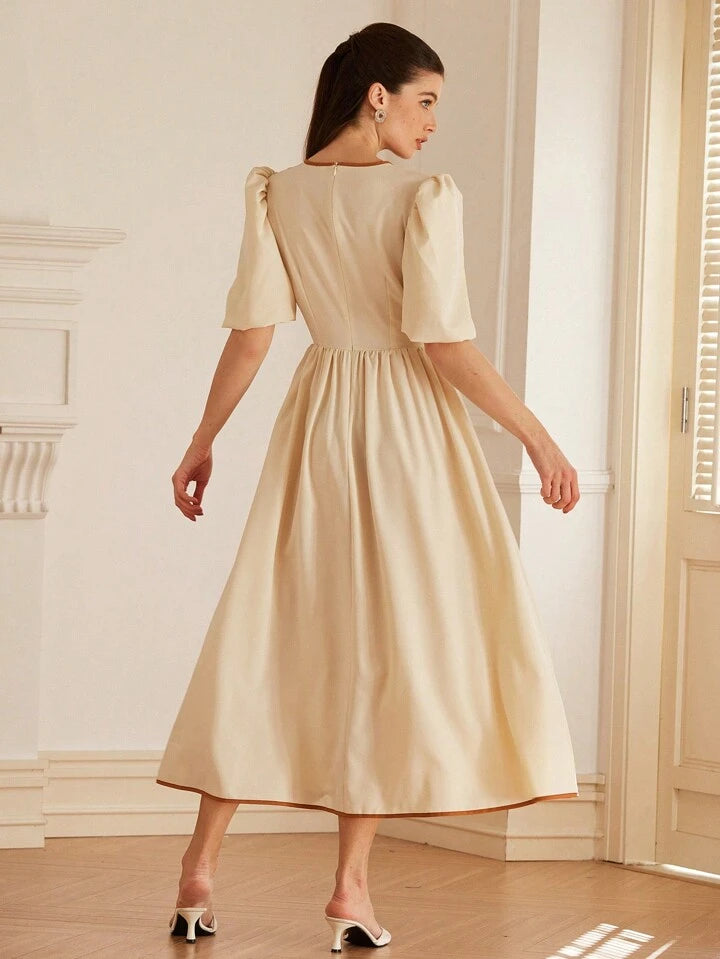 CM-DS389922 Women Casual Seoul Style Bowknot Backless Short Sleeve Cinched Waist A-Line Dress