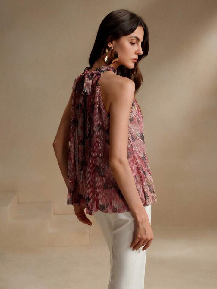 CM-TS449634 Women Casual Seoul Style Scoop Neck Tie Front Sleeveless Loose Camisole Top