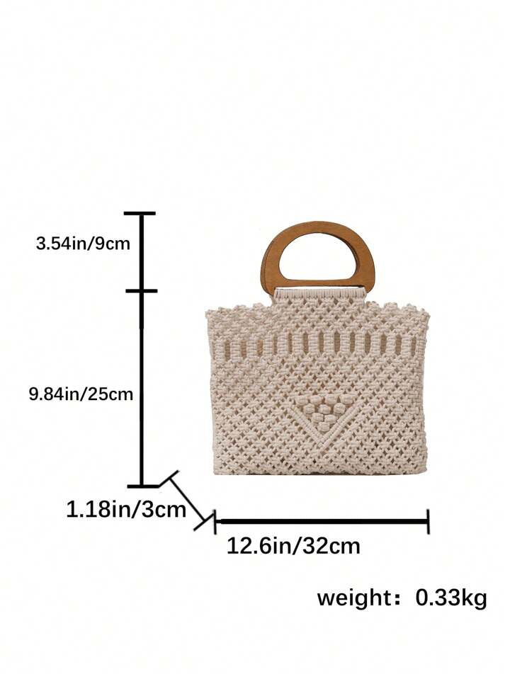 CM-BGS996995 Women Trendy Seoul Style Hollow Out  Wooden Handle Handbag - White