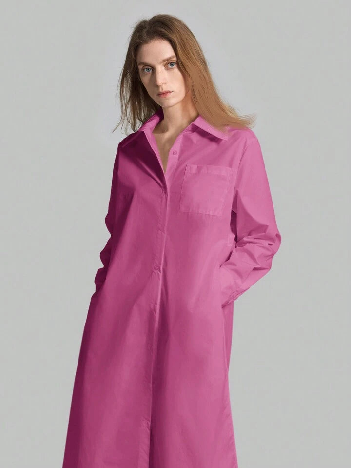 CM-TS834374 Women Casual Seoul Style Shirt Collar Long Sleeve Front Button High Slit Long Shirt - Purple