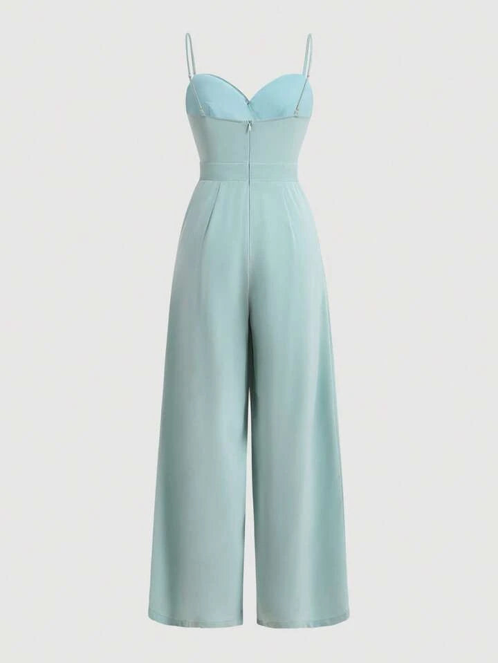 CM-JS227971 Women Elegant Seoul Style V-Neck Spaghetti Straps High Waist Jumpsuit - Mint Green