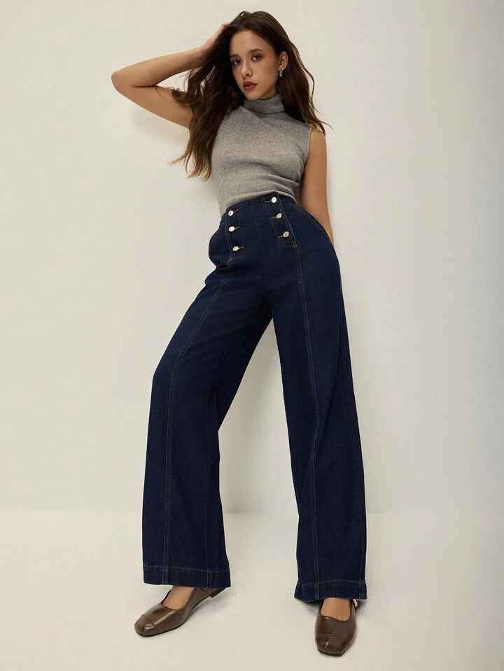 CM-BS596391 Women Casual Seoul Style Dark Wash Skinny Fit Straight Leg Extra Long Jeans
