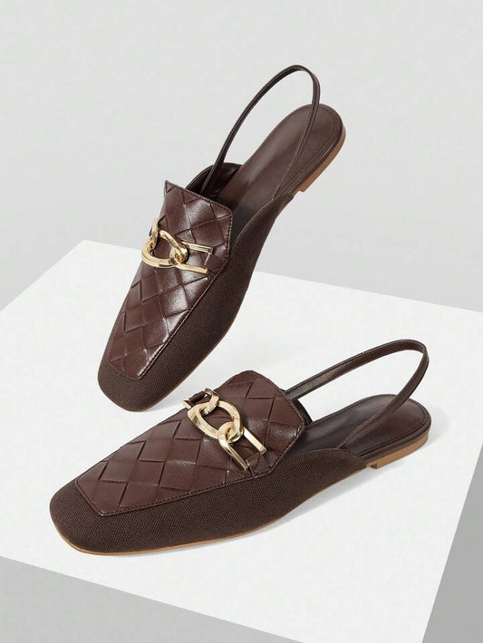 CM-SHS616337 Women Trendy Seoul Style Square Toe Woven Backstrap Slingback Flats - Mocha Brown