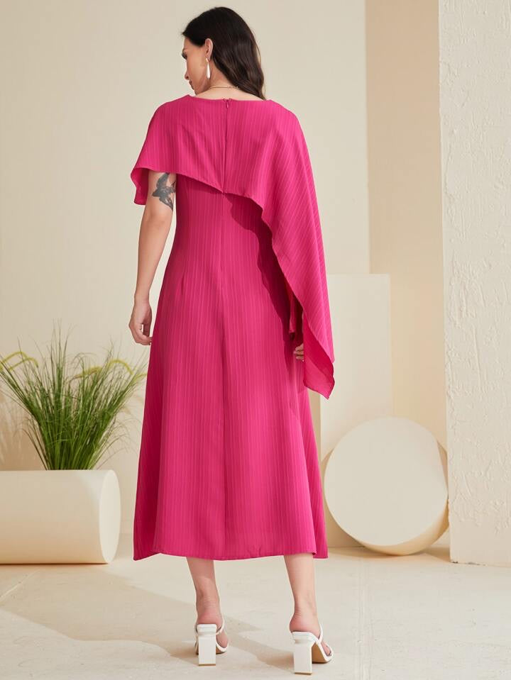 CM-DS748441 Women Casual Seoul Style Solid Asymmetrical Foldover Dress - Hot Pink