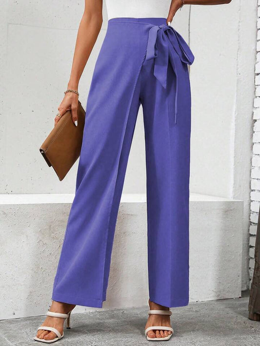 CM-BS881761 Women Casual Seoul Style High Waist Knot Side Pants - Purple