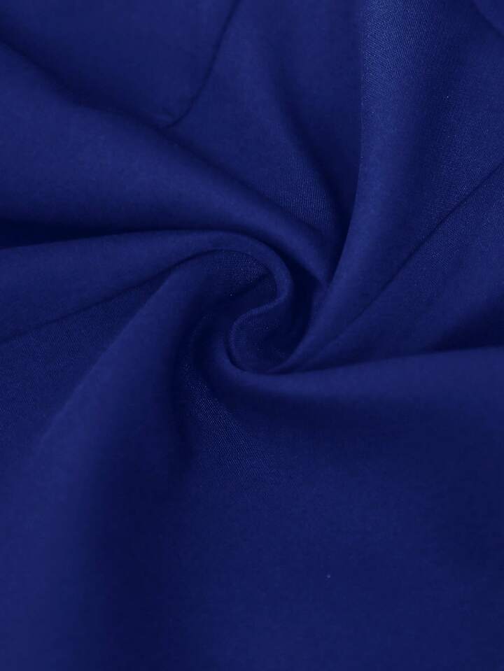 CM-TS892999 Women Elegant Seoul Style Deep V-NeckSleeveless Ruffle Hem Design Blouse - Royal Blue