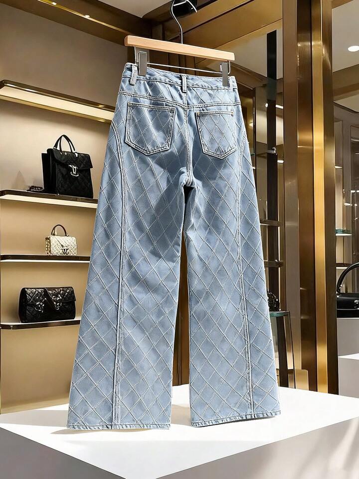CM-BS778499 Women Casual Seoul Style Mid Waist Loose Fit Pocketed Wide Leg Jeans - Blue