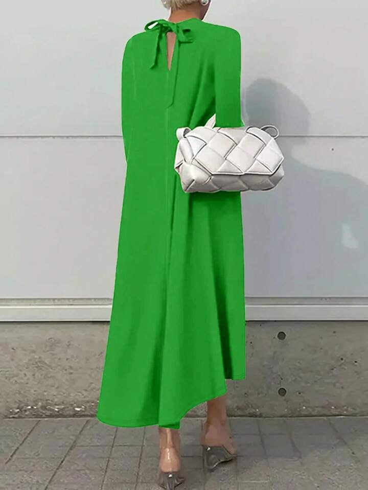 CM-DS422312 Women Elegant Seoul Style High Collar Long Sleeve Mid-Length Dress - Green