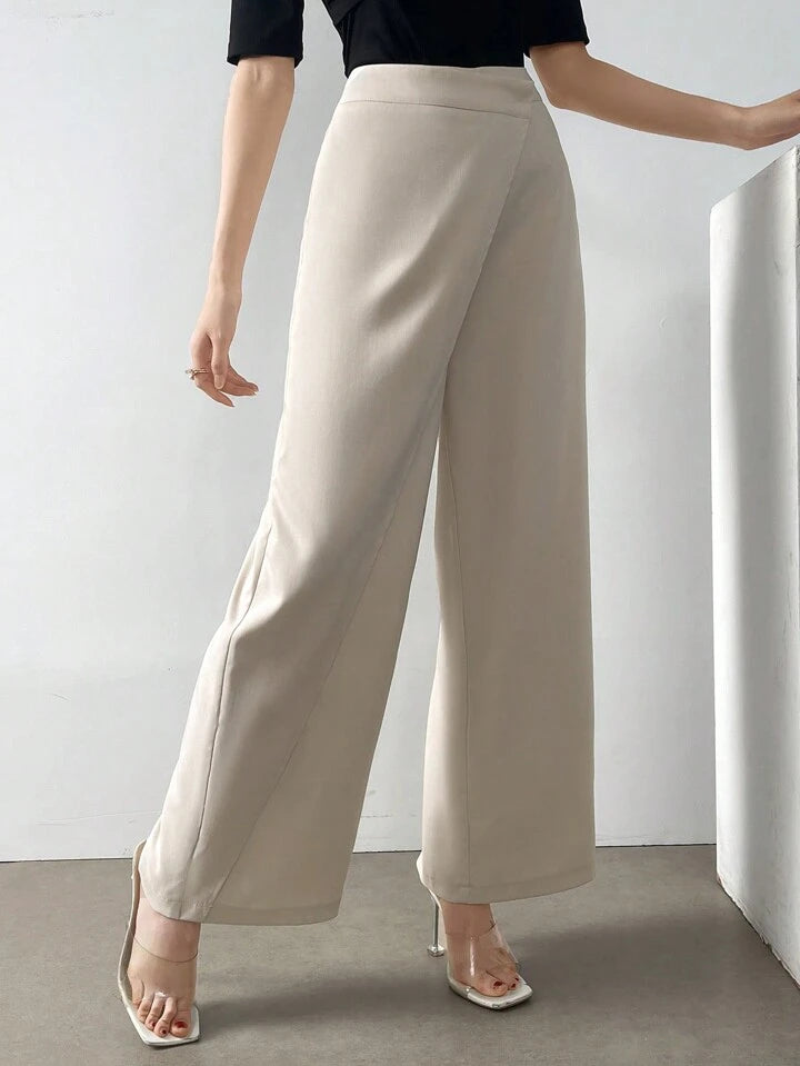 CM-BS770287 Women Casual Seoul Style Solid Color Elastic Waist Straight Leg Trouser - Khaki