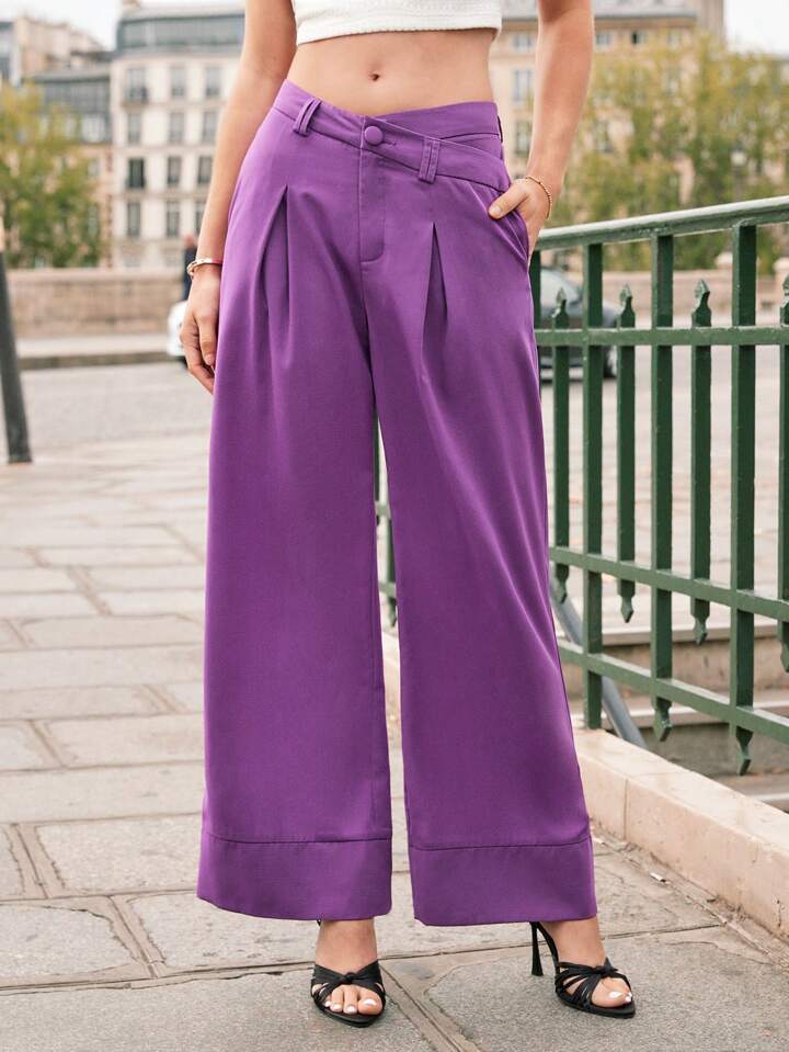 CM-BS357441 Women Casual Seoul Style High Waist Solid Wide Leg Pants - Purple