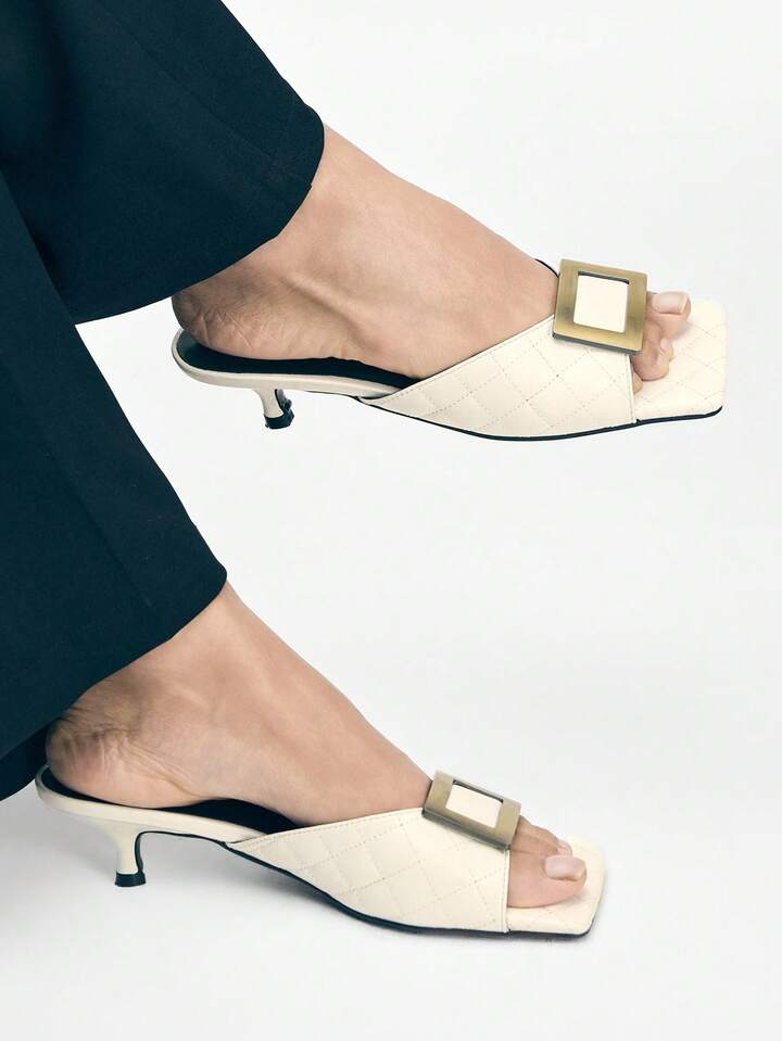 CM-SHS033602 Women Trendy Seoul Style Colorblock Square Toe High Heel Sandals - Beige