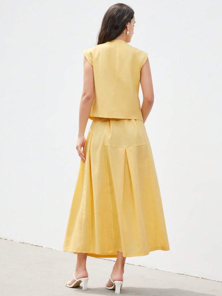 CM-SS679261 Women Elegant Seoul Style V-Neck Sleeveless Button Front Cami With Maxi Skirt - Set