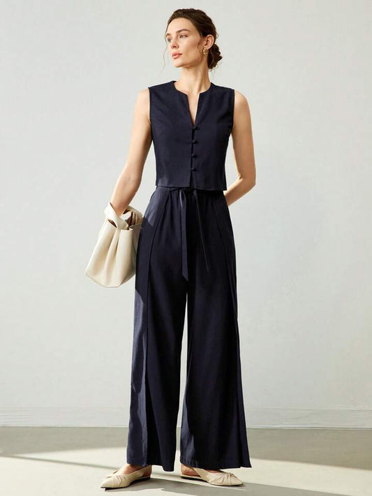 CM-SS529101 Women Elegant Seoul Style Notched Neckline Sleeveless Camisole With Long Pants - Set
