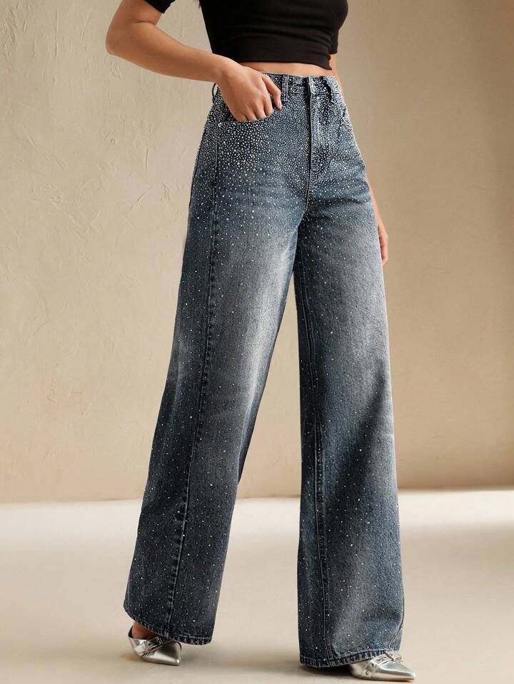 CM-BS467691 Women Elegant Seoul Style Mid Waist Baggy Flared Leg Pants - Blue