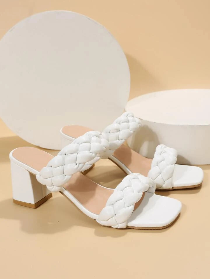 CM-SHS003844 Women Trendy Seoul Style Braided Detail Chunky Heeled Sandals - White