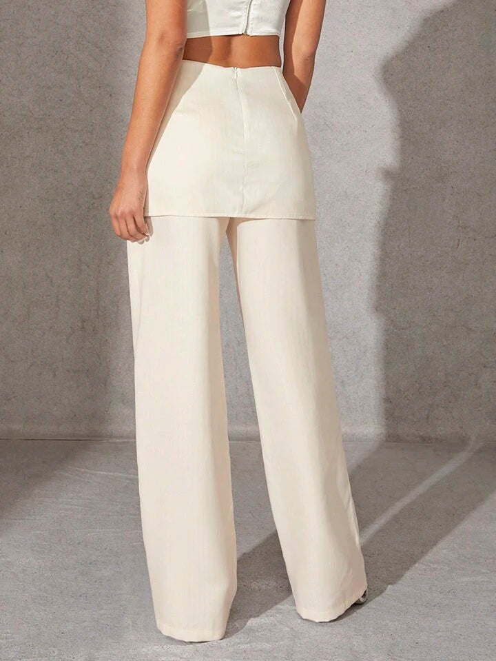 CM-BS892666 Women Casual Seoul Style Buckle Cut Out Overlay Wide Pants