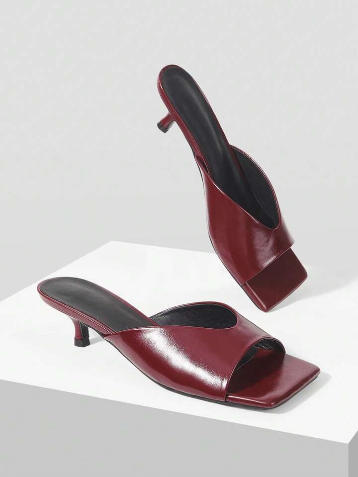 CM-SHS324547 Women Trendy Seoul Style Minimalist Open Toe Low Heel Pumps - Burgundy