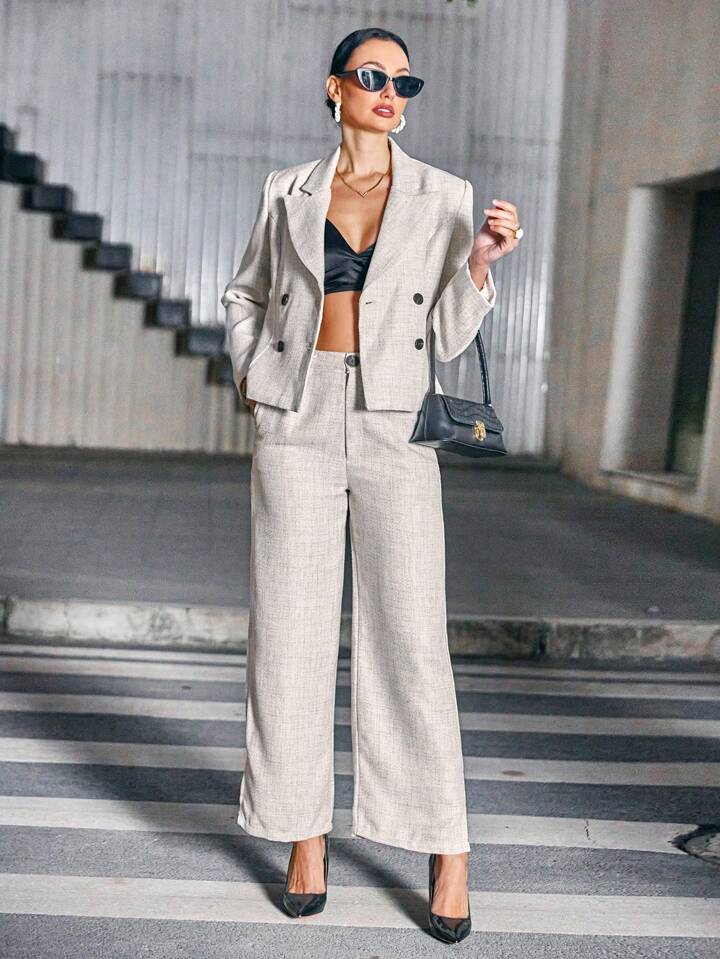 CM-SS300990 Women Elegant Seoul Style Double Button Loose Fit Blazer With Pants Suit