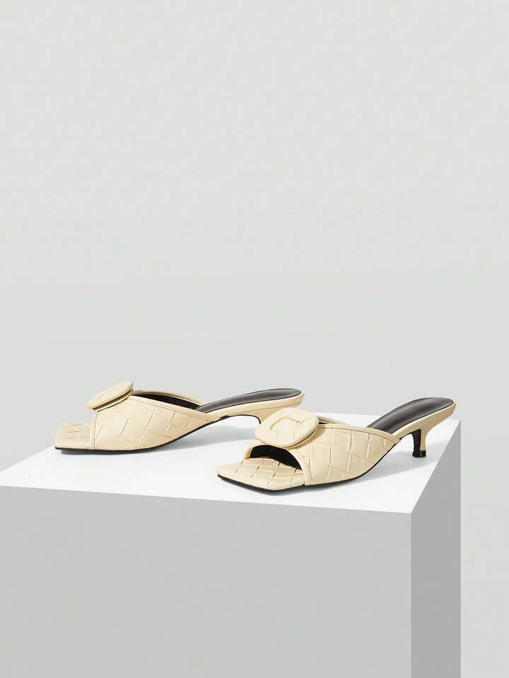 CM-SHS709375 Women Trendy Seoul Style Square Toe Low Heel Sandals - Beige