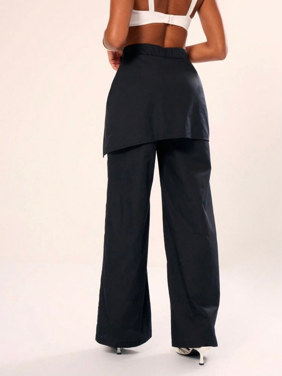 CM-BS759643 Women Casual Seoul Style Skirt Wrap Over Tailored Wide Leg Trousers - Black