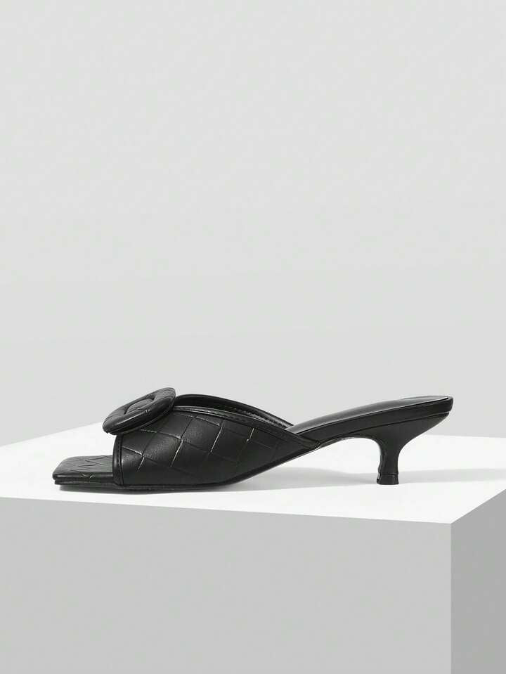 CM-SHS743795 Women Trendy Seoul Style Square Toe Low Heel Sandals - Black