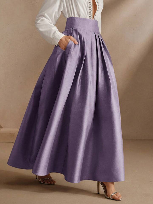 CM-BS934212 Women Elegant Seoul Style High Waisted Puff Pleated Long Skirt - Purple