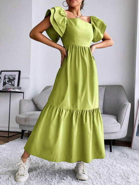 CM-DS435134 Women Trendy Bohemian Style Layered Sleeve Ruffle Hem Dress - Mint Green