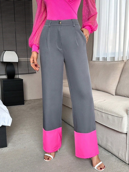 CM-BS600618 Women Elegant Seoul Style Colorblock Slant Pocket Suit Pants