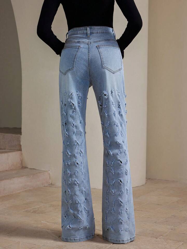CM-BS416899 Women Casual Seoul Style High Waist Skinny Flared Leg Jeans - Blue