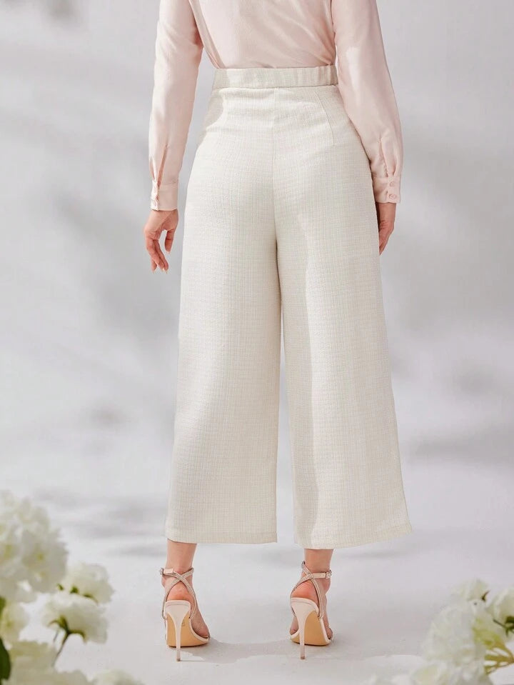 CM-BS679778 Women Elegant Seoul Style Solid Color High Waist Wide Leg Trousers - Apricot