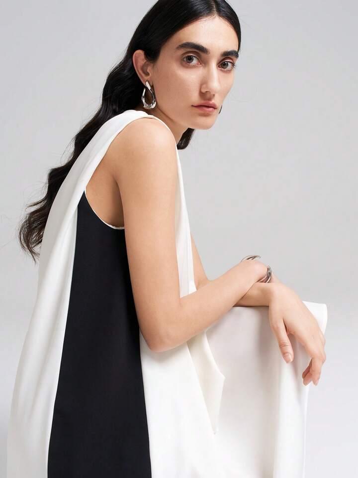 CM-DS223977 Women Elegant Seoul Style Round Neck Sleeveless Color Block Patchwork Mini Dress