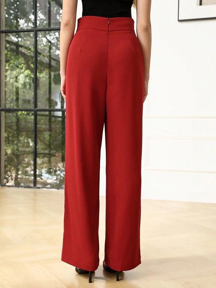 CM-BS674633 Women Elegant Seoul Style Double Layer Wide Leg Pants - Burgundy