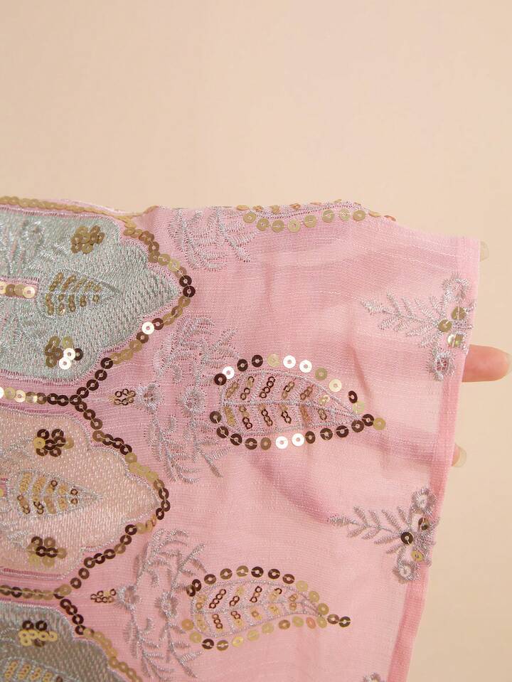 CM-BS058921 Women Elegant Seoul Style High Waist Bead Gold Thread Embroidery Chiffon Maxi Skirt - Pink