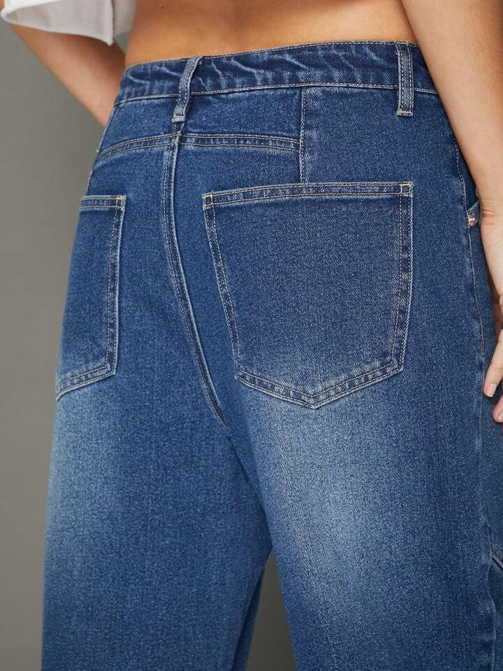 CM-BS899829 Women Casual Seoul Style High Waist Premium Denim Barrel Leg Jeans - Blue