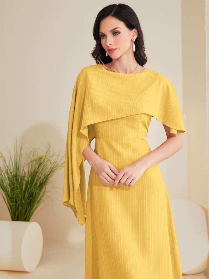 CM-DS167068 Women Casual Seoul Style Solid Asymmetrical Foldover Dress - Yellow