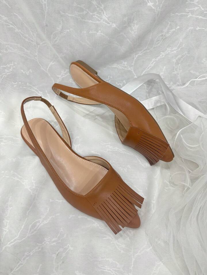 CM-SHS473730 Women Trendy Seoul Style Tassel Design Ankle Strap Flat Shoes - Rust Brown